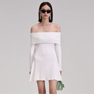 Self-Portrait off-shoulder ribbed-knit minidress,  medium / size 6, nwot